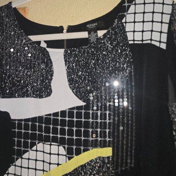 Alfani Woman Multi Color Sequin Blouse with Sheer Flowy Sleeves - Picture 4 of 6